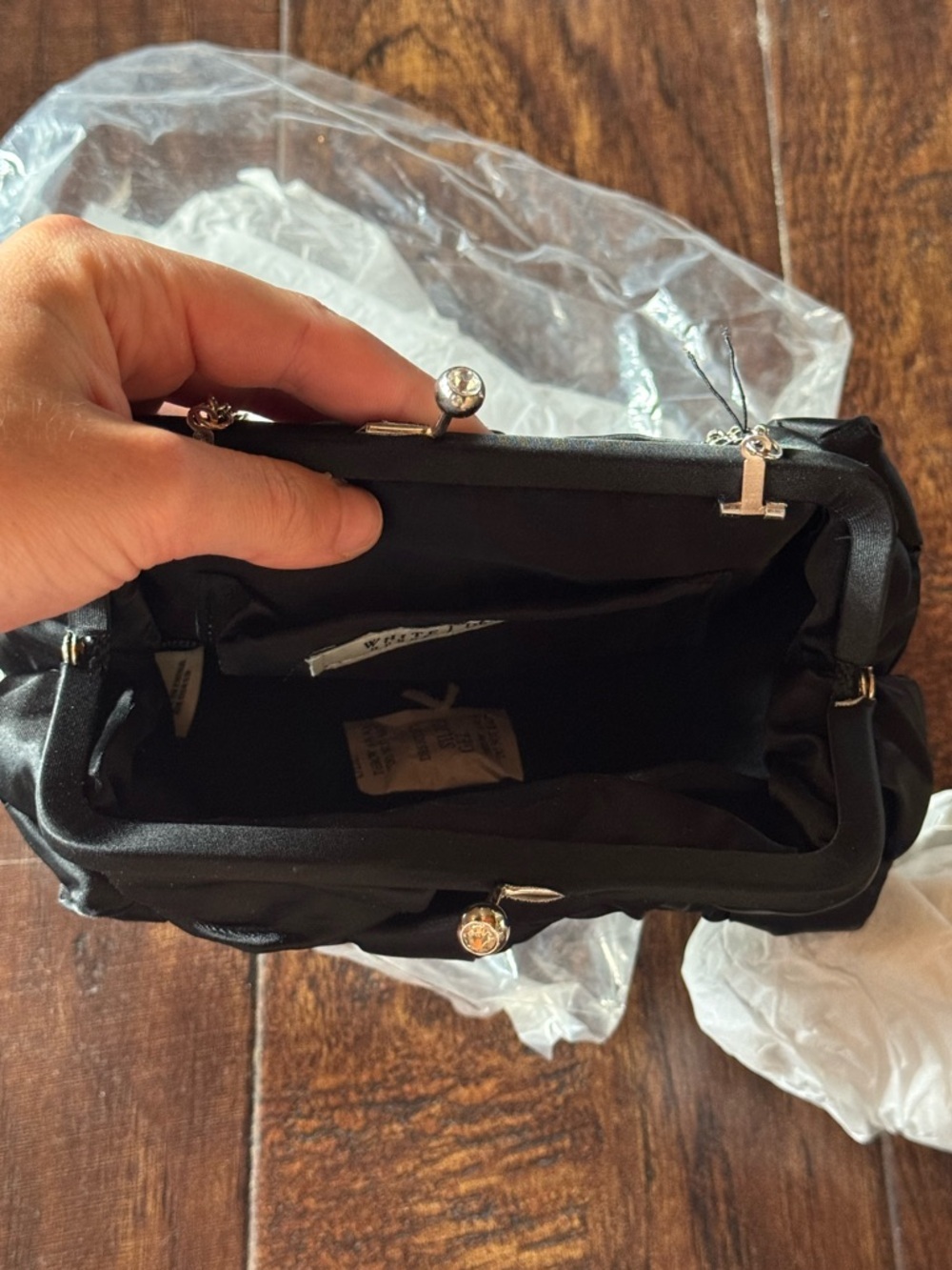 NEW White House Black Market Black Satin Evening Clutch Bag - Picture 6 of 7